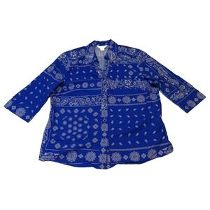 Women's Allison Daley Blue Paisley 3/4 Sleeve Button Up Size 18